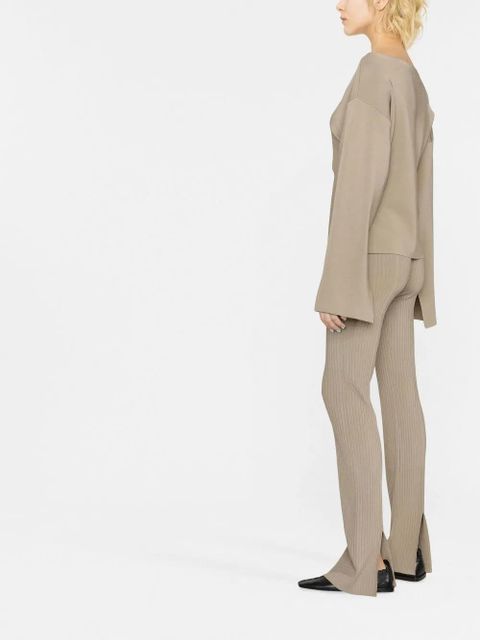 Nanushka slit-front ribbed slim trousers - Neutrals
