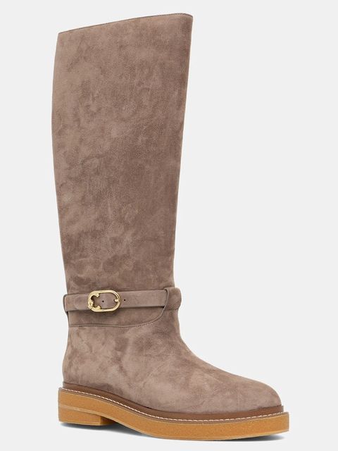 Coccinelle kozaki zamszowe damskie kolor beżowy na płaskim obcasie E4 T7B 15 01 01 N59 - zdjęcie produktu nr 1