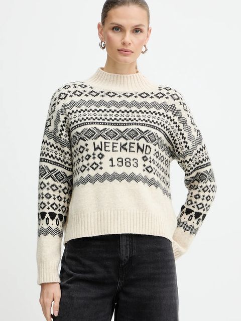 Weekend Max Mara sweter z dodatkiem wełny BRIOSO damski kolor beżowy z półgolfem 2525366053600 - zdjęcie produktu nr 1