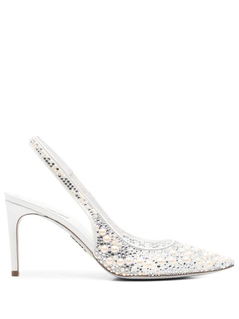 René Caovilla 80mm pearl-embellished pumps - White - zdjęcie produktu nr 1