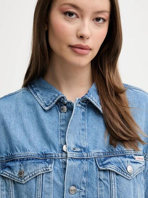 Calvin Klein Jeans kurtka jeansowa kolor niebieski przejściowa oversize J20J225182