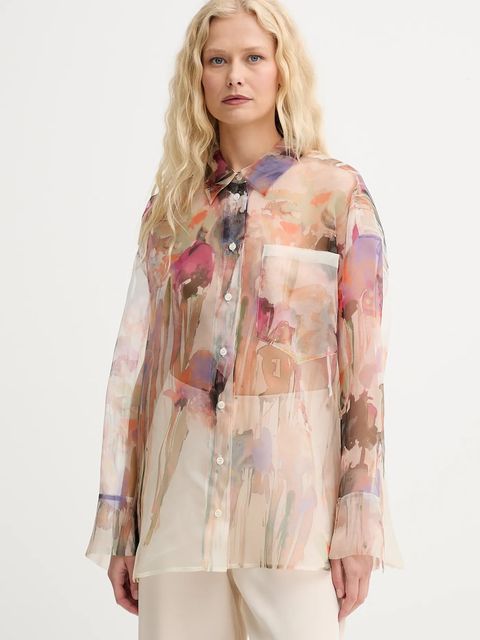 MUNTHE koszula jedwabna PRIAM damska kolor beżowy relaxed z kołnierzykiem klasycznym 252103025219 - zdjęcie produktu nr 1