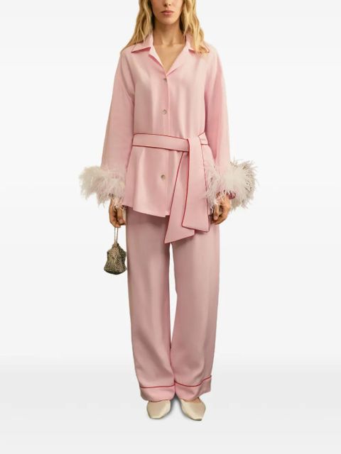 Sleeper Miss Cat belted feather-detail pajama set - Pink