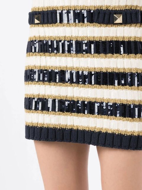 Valentino Garavani Rockstud-detail stripe-knit skirt - Blue