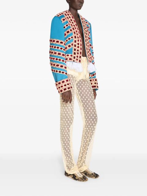DRIES VAN NOTEN embroidered cropped jacket - Blue