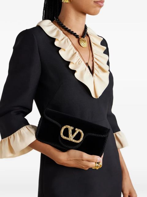 Valentino Garavani Locò jewel-embellished velvet clutch - Black