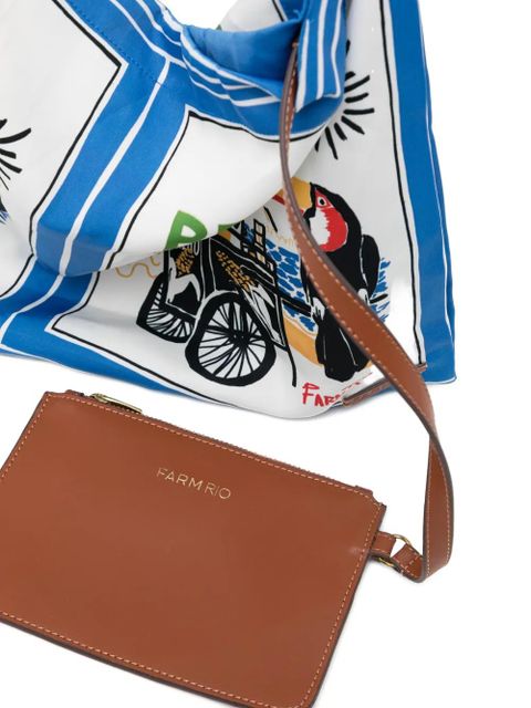 FARM Rio wooden handle graphic tote bag - White