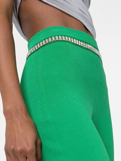 Rabanne rhinestone-embellished ribbed-knit flared trousers - Green