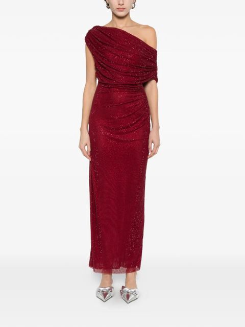 Self-Portrait one-shoulder ruched midi \dress - Red - zdjęcie produktu nr 2
