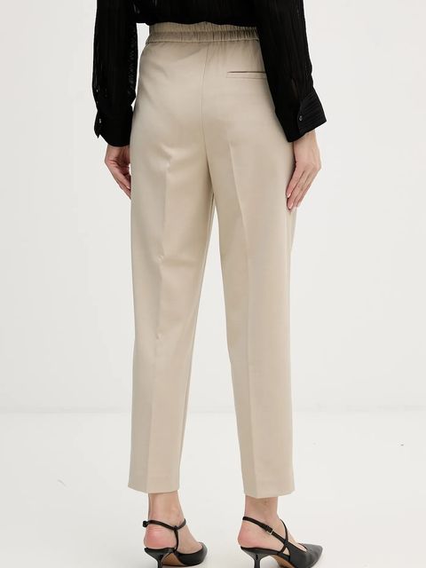 Sisley spodnie damskie kolor beżowy fason chinos high waist 41YPLF043
