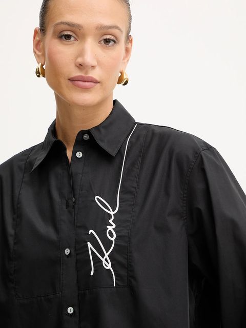 Karl Lagerfeld koszula damska kolor czarny relaxed z kołnierzykiem klasycznym A4W11014