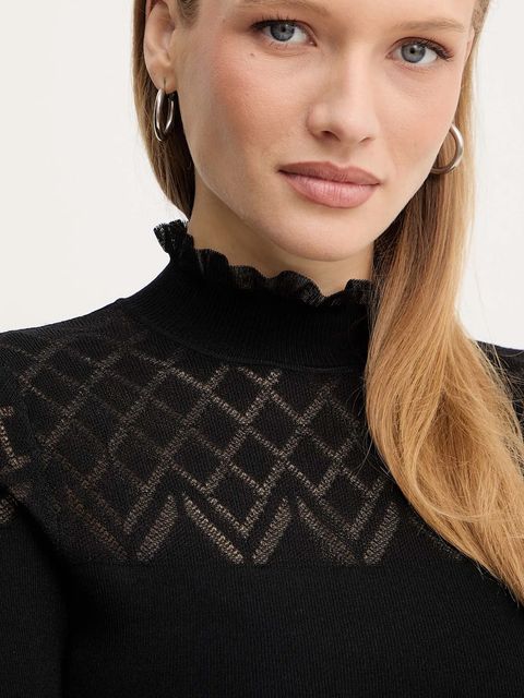 Morgan sweter damski kolor czarny lekki z półgolfem MOC