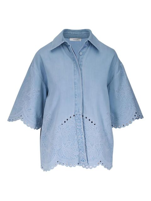 ZIMMERMANN floral-embroidered scalloped cotton blouse - Blue - zdjęcie produktu nr 1