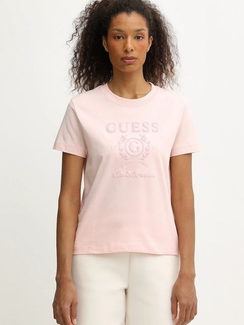 Guess t-shirt bawełniany MENA damski kolor pomarańczowy V5BI07 K8FQ4 - zdjęcie produktu nr 1