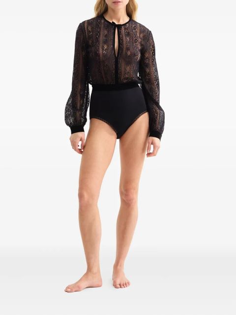 ERES Voltige lace-panel velvet bodysuit - Black - zdjęcie produktu nr 2