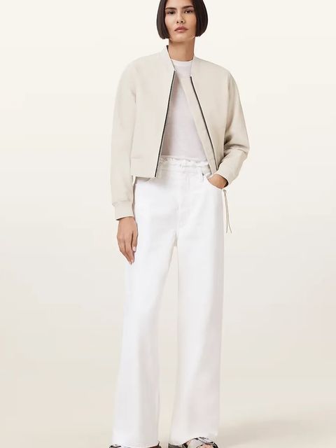 AllSaints kurtka skórzana ORTEN BOMBER JACKET damska kolor biały przejściowa W072LB