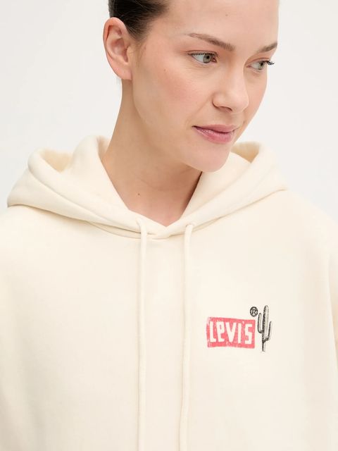 Levi's bluza damska kolor beżowy z kapturem z nadrukiem 001B6