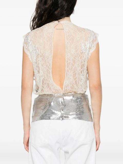 Rabanne lace-insert mesh gathered-waist top - Silver