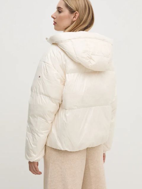 Tommy Hilfiger kurtka puchowa damska kolor beżowy zimowa oversize WW0WW43523