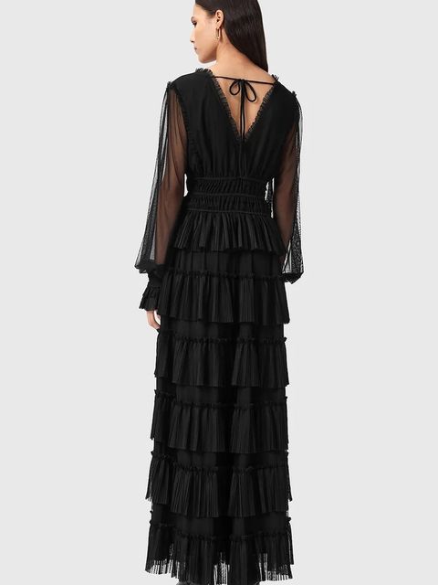 AllSaints sukienka XANTARA kolor czarny maxi rozkloszowana W029DD