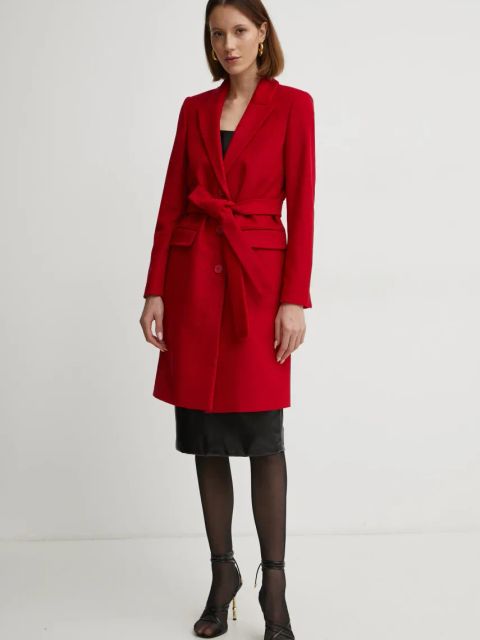 Twinset płaszcz wełniany kolor czerwony przejściowy 242TT2202