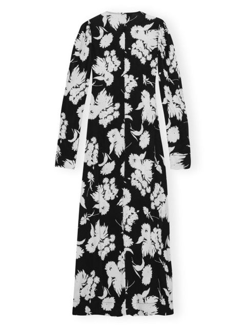 GANNI floral-print long-sleeve midi dress - Black