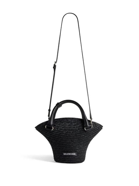Balenciaga mini braided-raffia tote bag - Black