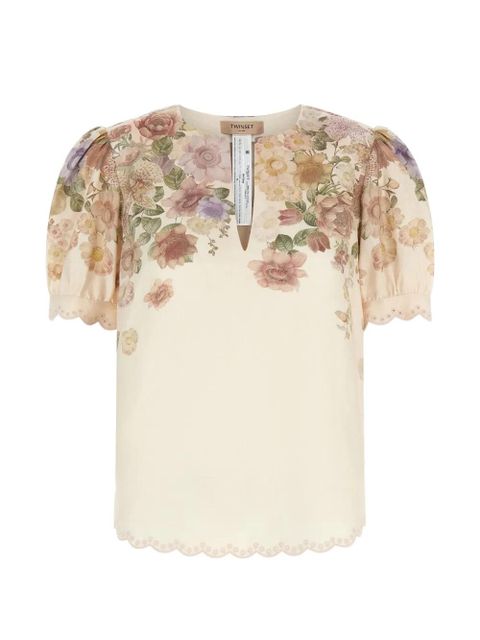 TWINSET floral puff-sleeve blouse - Neutrals - zdjęcie produktu nr 1