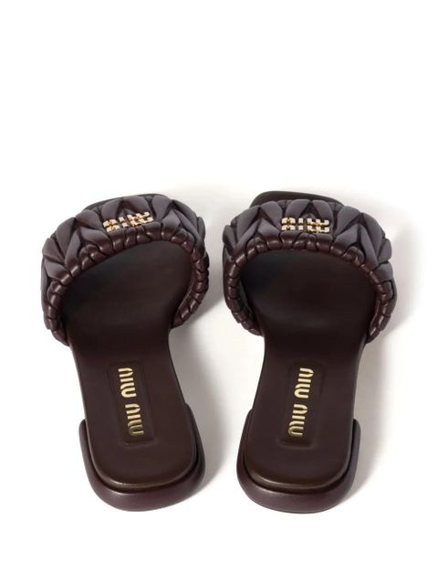 Miu Miu matelassé leather slides - Brown - zdjęcie produktu nr 2
