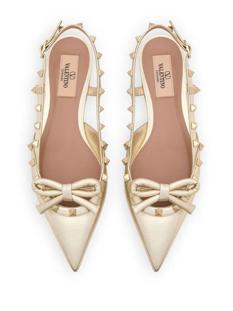 Valentino Garavani Rockstud Bow slingback ballet flats - Gold
