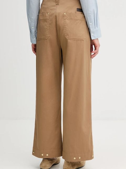 Barbour spodnie Alara damskie kolor brązowy szerokie high waist LTR0411