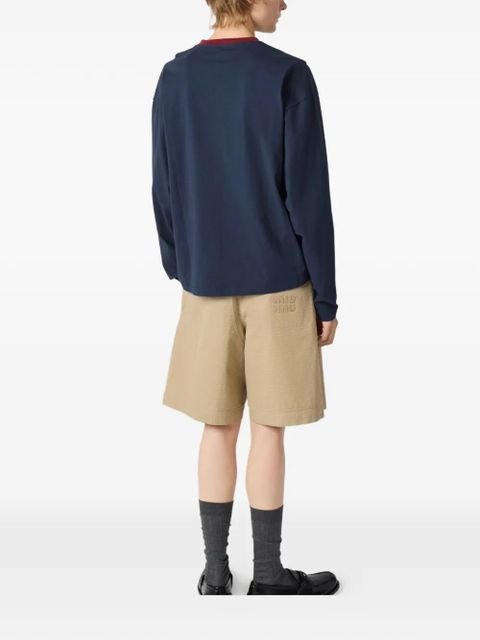 Miu Miu Long-sleeved cotton jersey T-shirt - Blue