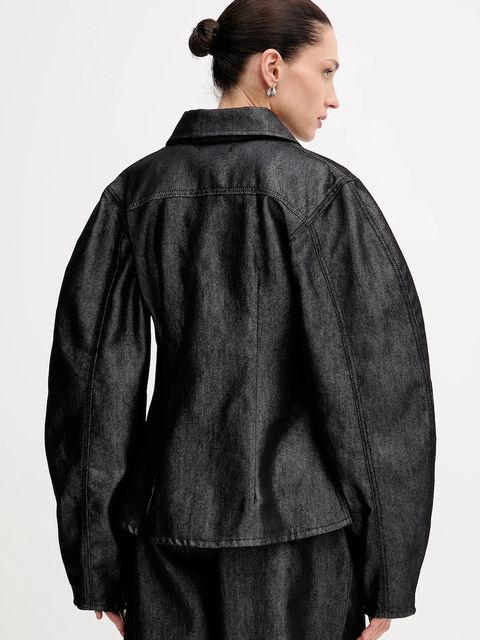 Rotate koszula jeansowa damska kolor czarny regular z kołnierzykiem klasycznym 114961100