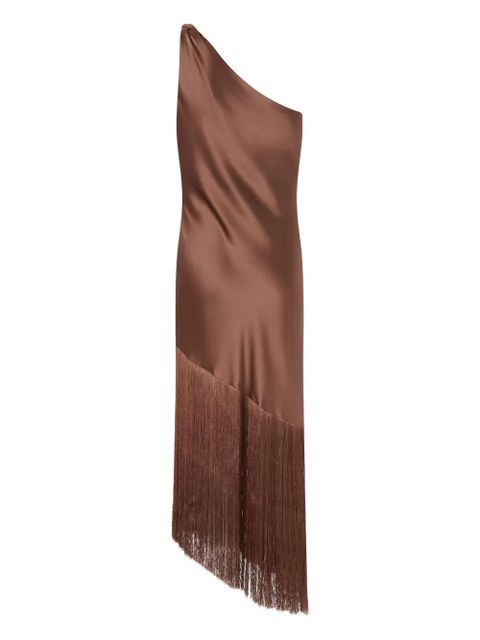PINKO one-shoulder fringed dress - Brown - zdjęcie produktu nr 2