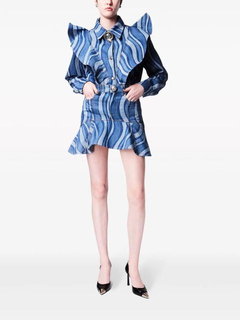 AREA Sunray ruffle-hem denim skirt - Blue