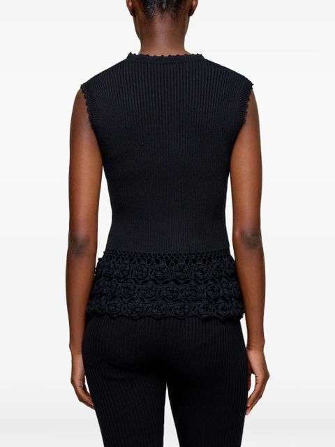 GANNI V-neck crochet top - Black