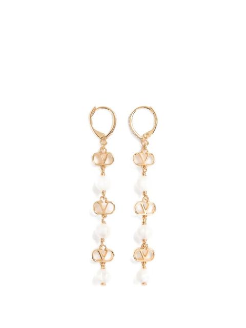 Valentino Garavani Vlogo Signature earrings in metal, glass beads, and Swarovski® crystals - Gold - zdjęcie produktu nr 1