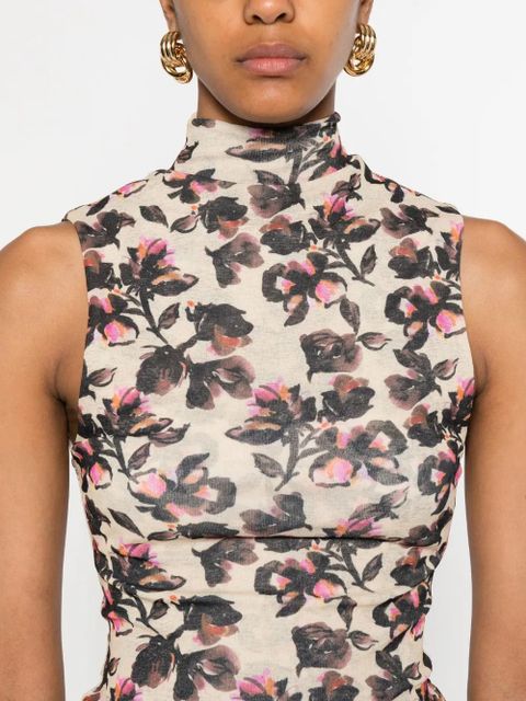 Nanushka floral-print turtleneck top - Neutrals