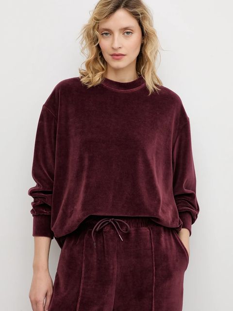 Answear.LAB bluza welurowa damska kolor bordowy gładka