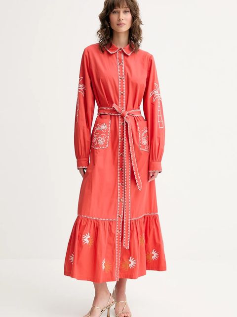 Never Fully Dressed sukienka bawełniana kolor czerwony midi rozkloszowana NFDDR1965 - zdjęcie produktu nr 1