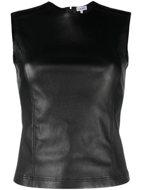 LOEWE round-neck sleeveless lambskin top - Black - zdjęcie produktu nr 1