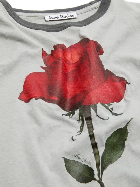 Acne Studios rose-print ringer T-shirt - Grey