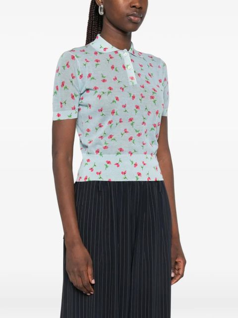 Jil Sander floral polo top - Blue