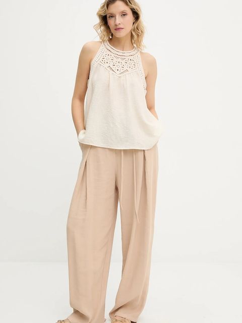 Answear.LAB spodnie damskie kolor beżowy szerokie high waist