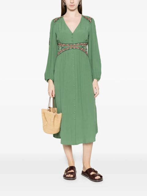 Ba&Sh Robe Tina embroidery buttoned midi dress - Green - zdjęcie produktu nr 2