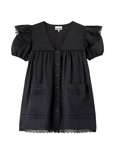 GANNI ruffled lace-trim dress - Black - zdjęcie produktu nr 1