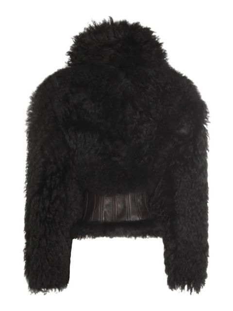 Blumarine leather-detail fleece jacket - Black