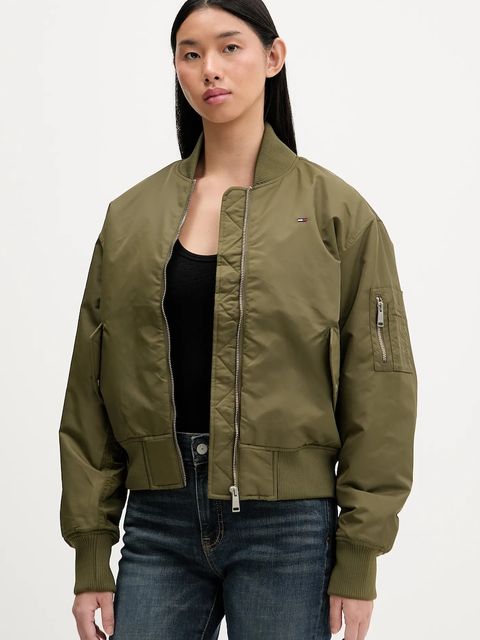 Tommy Jeans kurtka bomber kolor zielony przejściowa oversize DW0DW22046 - zdjęcie produktu nr 1