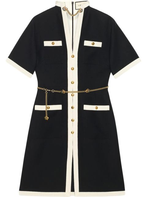 Gucci Short wool silk dress with chain belt - Black