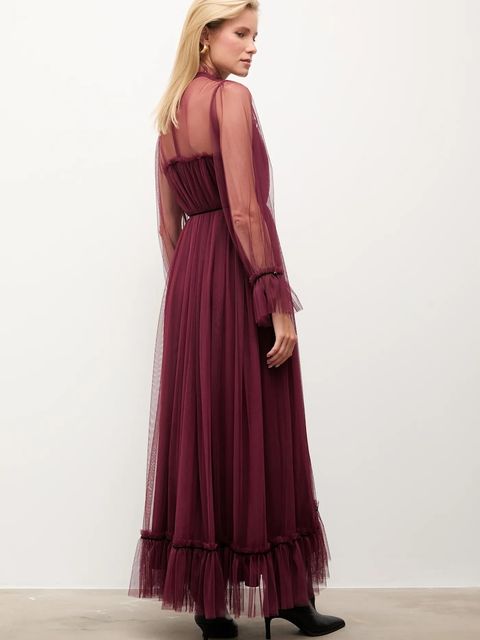 Answear.LAB sukienka kolor bordowy maxi prosta